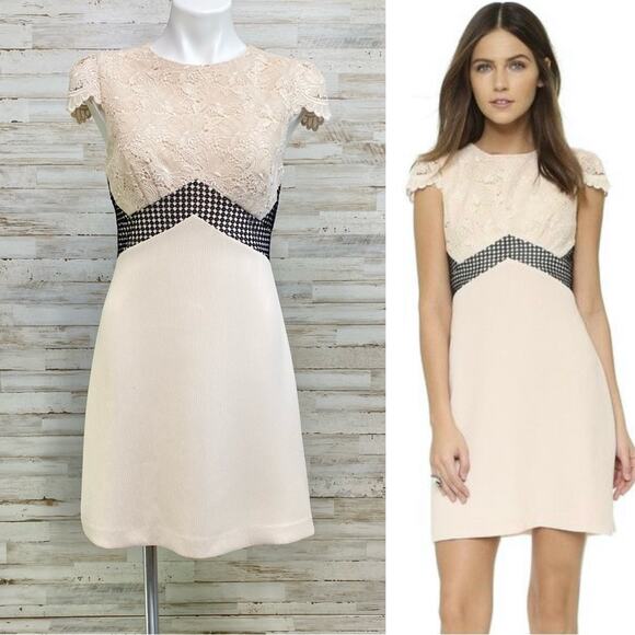 Club Monaco Zulandah Crochet Lace Dress Womens Size 4 Cream Black Textured - Picture 1 of 17